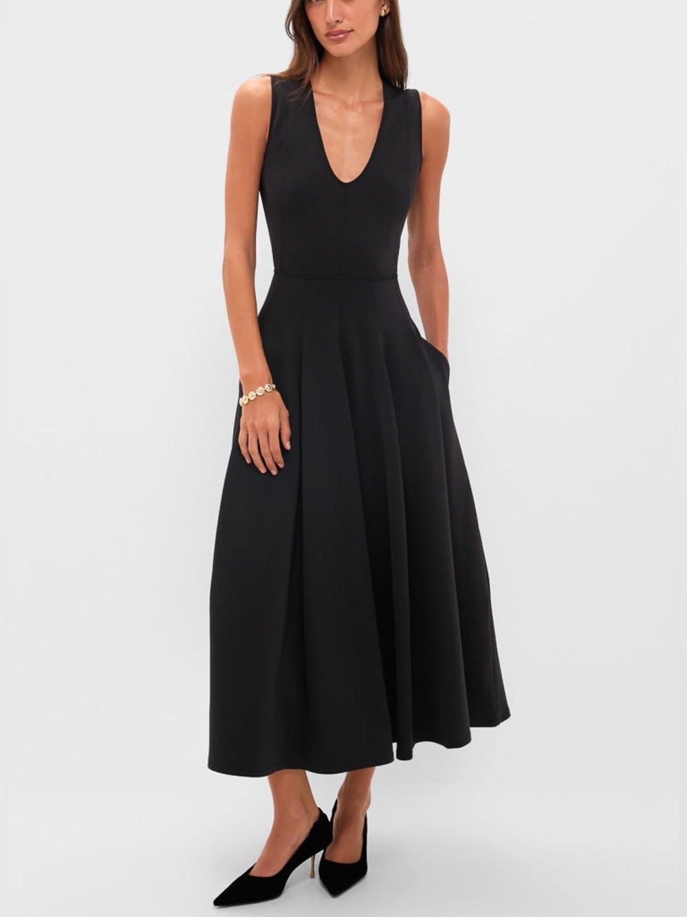 Ulla Johnson Noir Miri U-Neck Scuba Midi Dress Black NWT 2